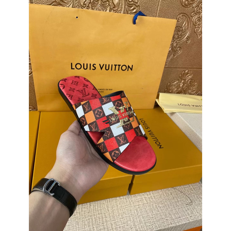 l**is V*t*n gold logo monogram mules red