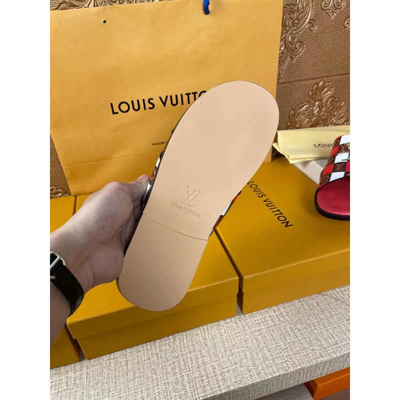 l**is V*t*n gold logo monogram mules red