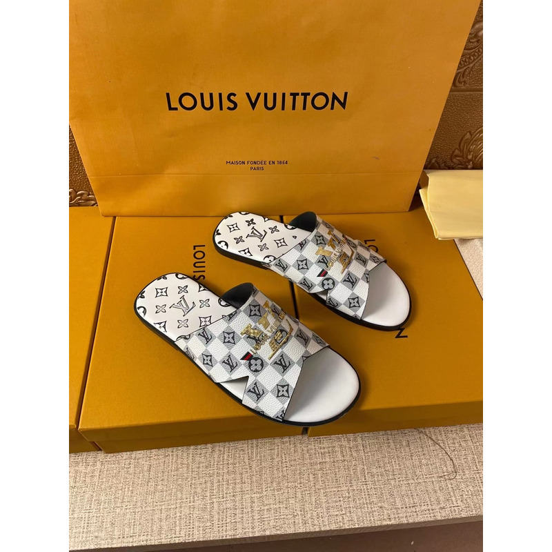 l**is V*t*n gold logo monogram mules white