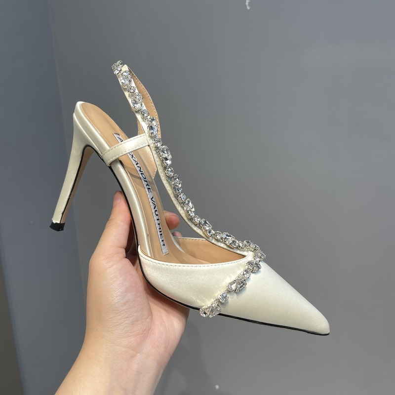 Alexandre Vauthier  Pointed Toe Rhinestone High Heels Stiletto Silk Sandals White