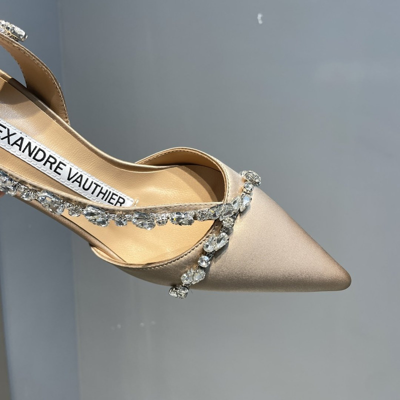Alexandre Vauthier  Pointed Toe Rhinestone High Heels Stiletto Silk Sandals Champagne