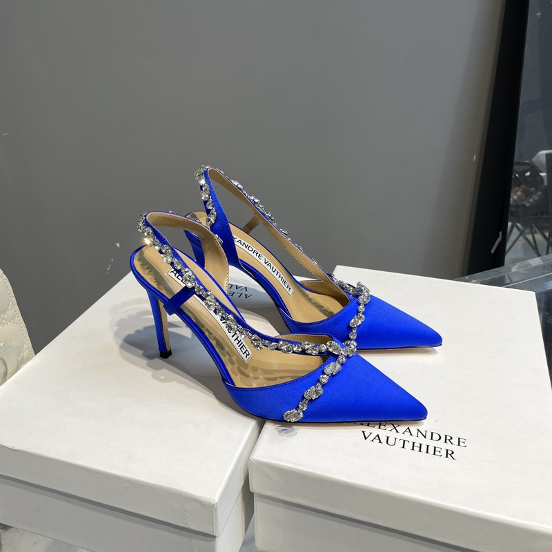 Alexandre Vauthier  Pointed Toe Rhinestone High Heels Stiletto Silk Sandals Blue