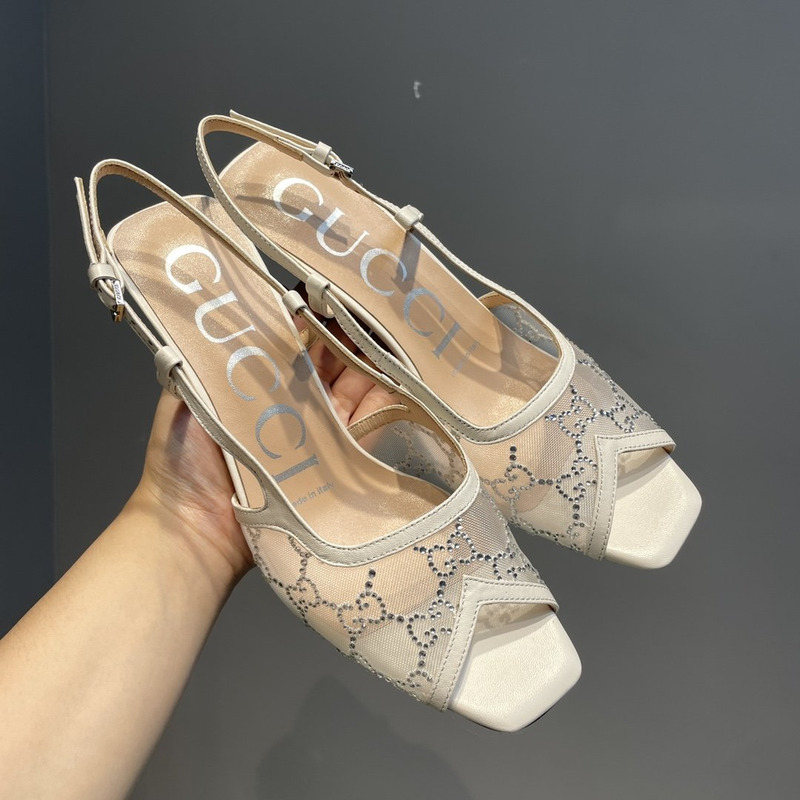 G*u*i slingback pumps with gg crystals white