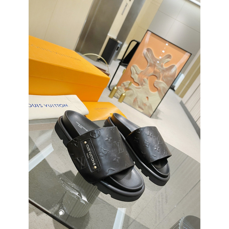l**is V*t*n pool pillow flat comfort mules black