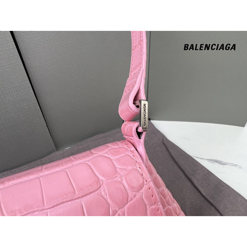 Ba*len*cia*ga  croc-embossed calfskin handbag pink