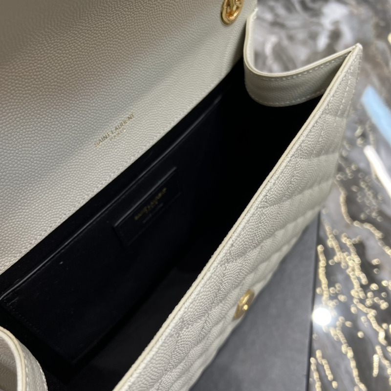 Saint Laurent Grain-embossed Quilted Leather Envelope Bag White