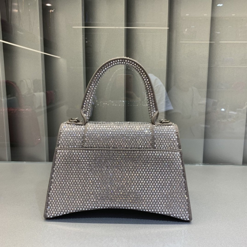 Ba*len*cia*ga suede calfskin xs hourglass crystal rhinestones bag silver