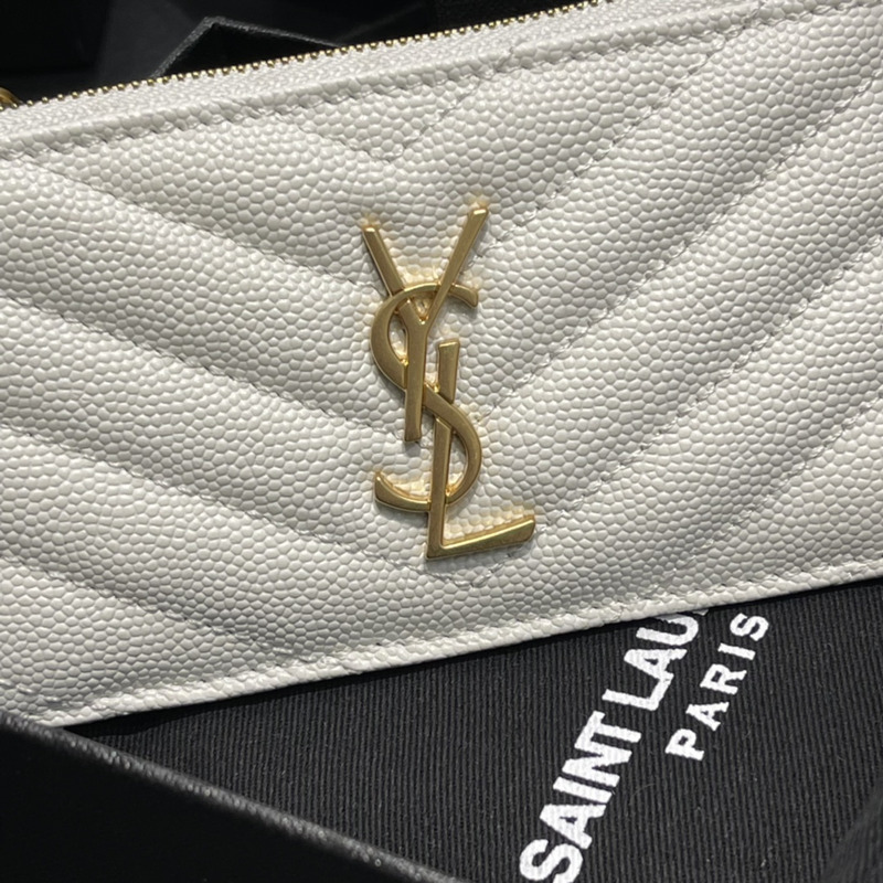 Saint Laurent Monogram Quilted Textured-leather Wallet White