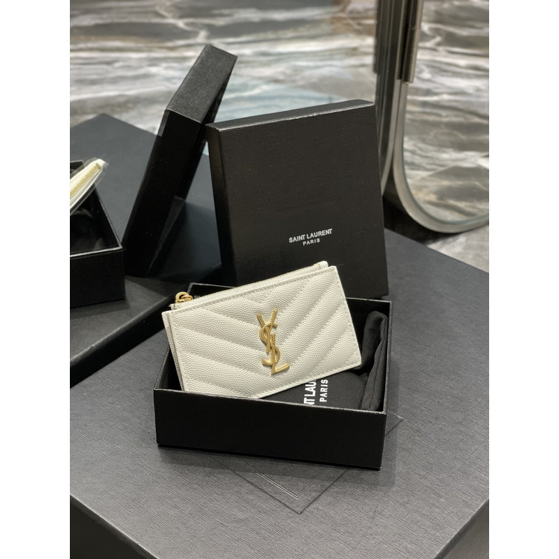 Saint Laurent Monogram Quilted Textured-leather Wallet White