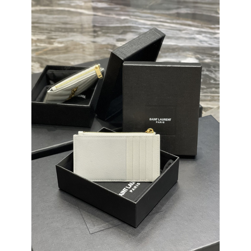 Saint Laurent Monogram Quilted Textured-leather Wallet White