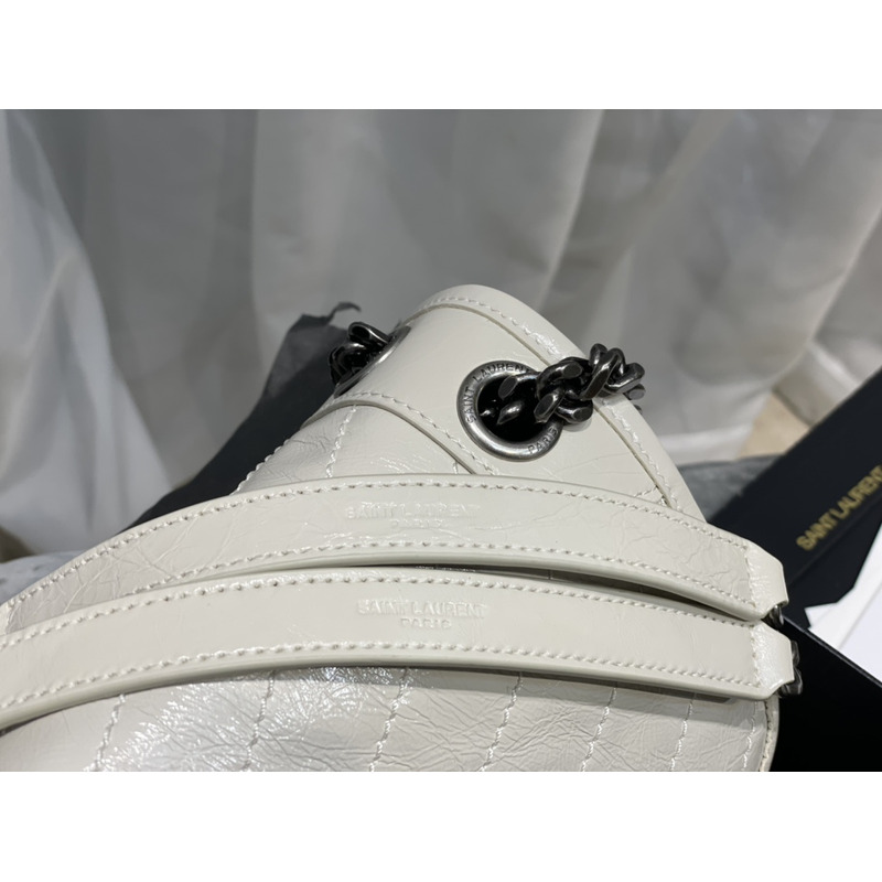 Saint Laurent Niki Baby Crocodile Print Shoulder Bag White
