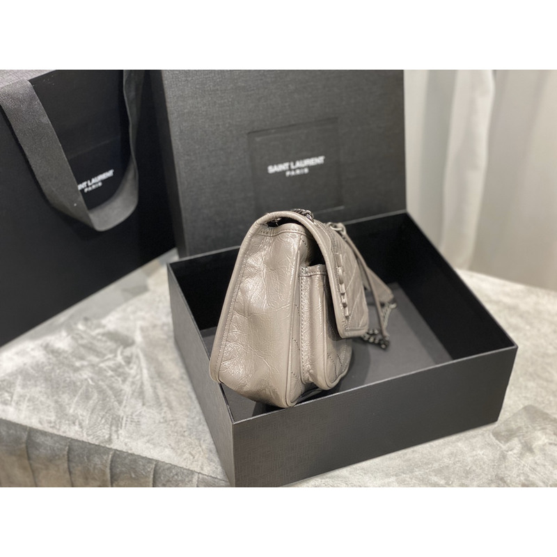 Saint Laurent Niki Baby Crocodile Print Shoulder Bag Grey