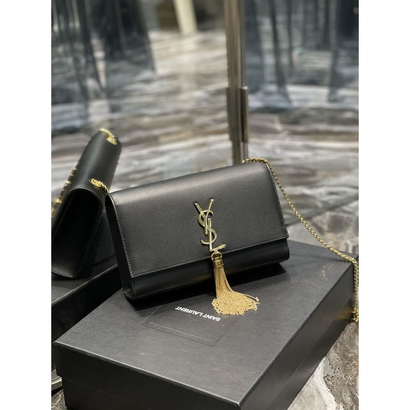 Saint Laurent Kate Shoulder Bag Black and Gold
