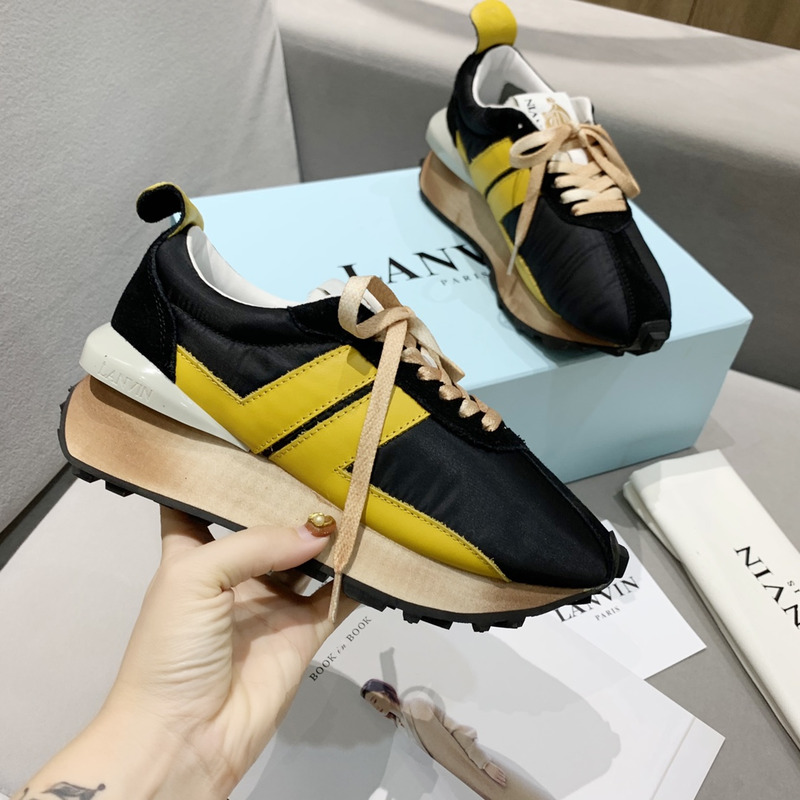 LANVIN Bumper Yellow Striped Sneakers on Black