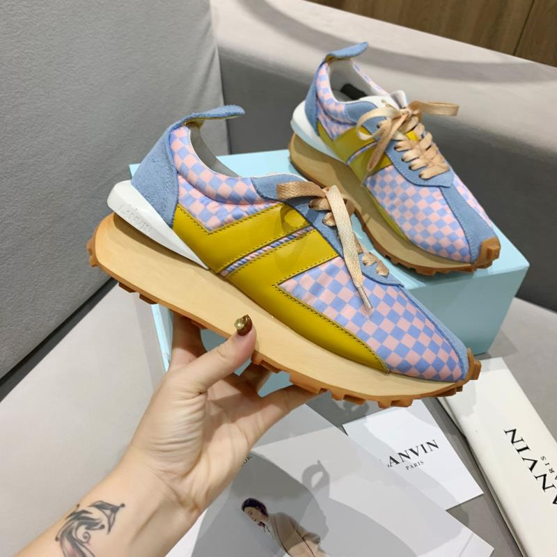 LANVIN BumperPink Blue Plaid Yellow Stripe Sneaker