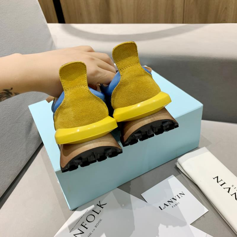 LANVIN Bumper Yellow Striped Sneakers on Blue
