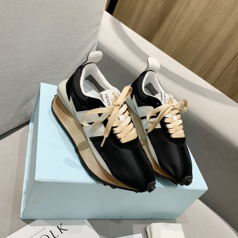 LANVIN Bump  White Striped Sneakers On Black