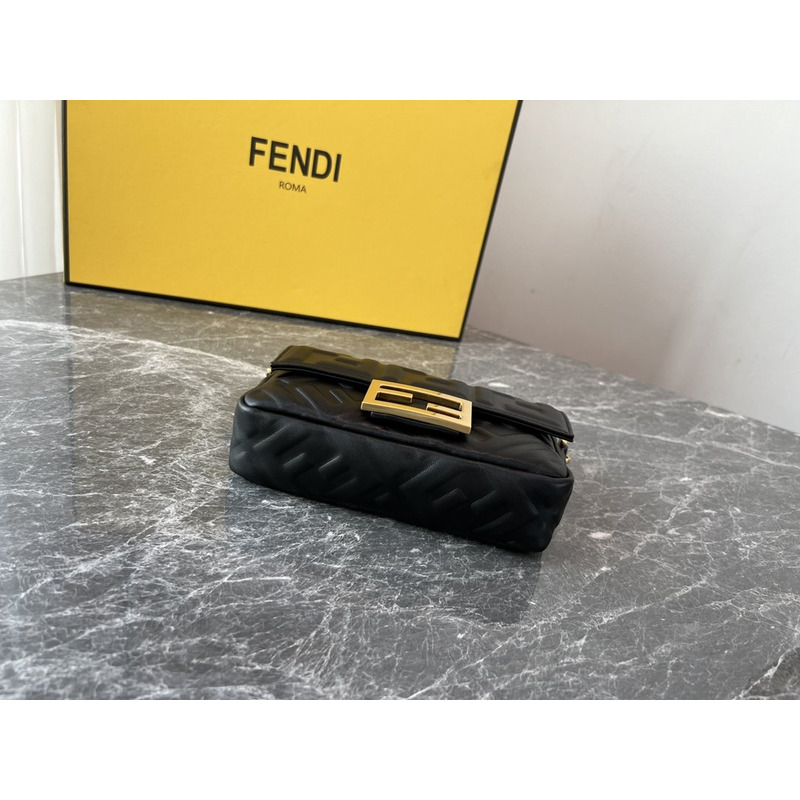 F**di embossed ff logo leather baguette shoulder bag black