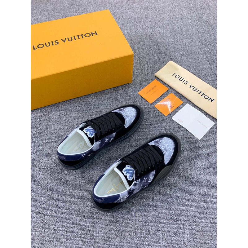 S*p*e x lv unisex lv ollie sneaker monogram canvas suede calf leather watercolor black