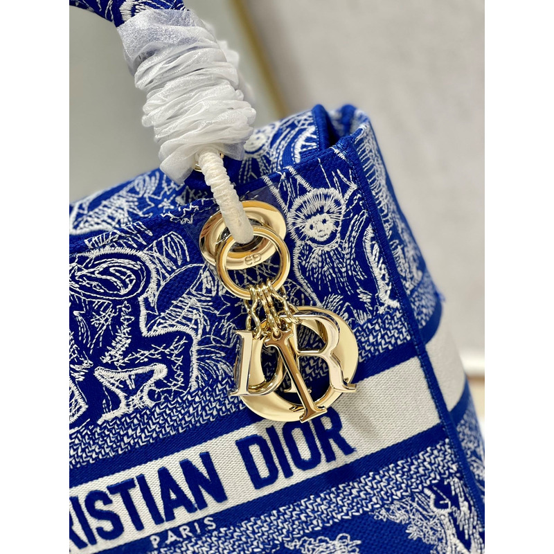 D*or medium lady d-lite print embroidered bag 24  x 20  x 11 cm navy blue