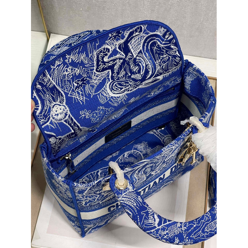 D*or medium lady d-lite print embroidered bag 24  x 20  x 11 cm navy blue