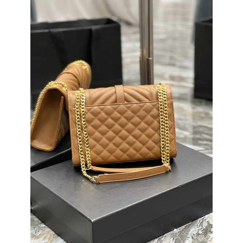 Saint Laurent Envelope Embossed Leather Shoulder Bag Medium Dark Natural