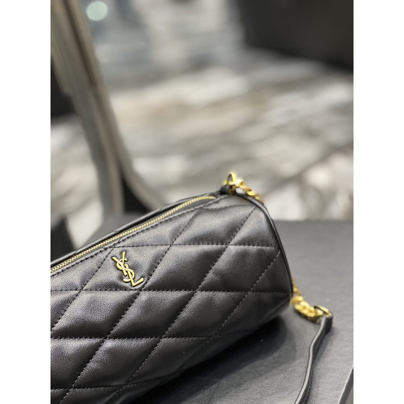 Saint Laurent Sade Mini Quilted Lambskin Round Tube Bag Black