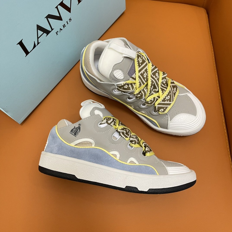 LANVIN Curb Chunky Leather Sneakers Ice Blue Pale Green