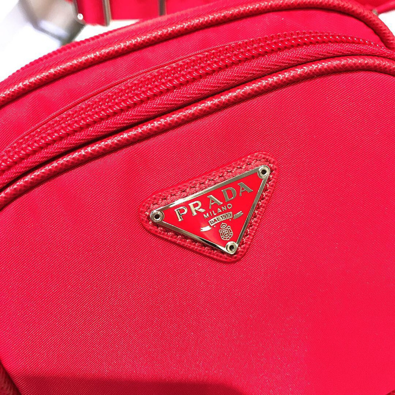 Pra*a saffiano leather mini pouch fiery red