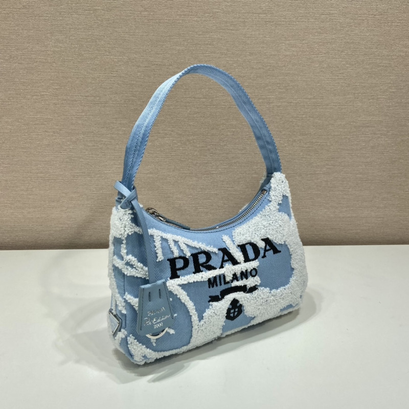 Pra*a re-edition 2000 embroidered drill mini bag sky blue