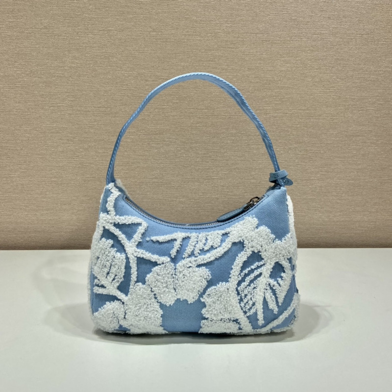 Pra*a re-edition 2000 embroidered drill mini bag sky blue