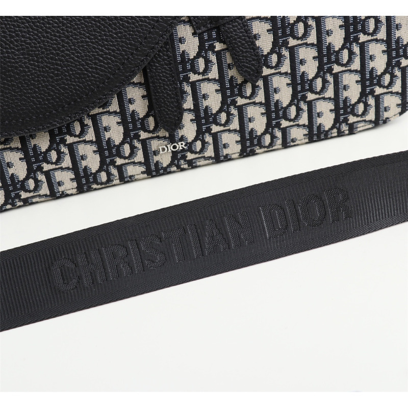 D*or saddle flap messenger oblique canvas bag in black