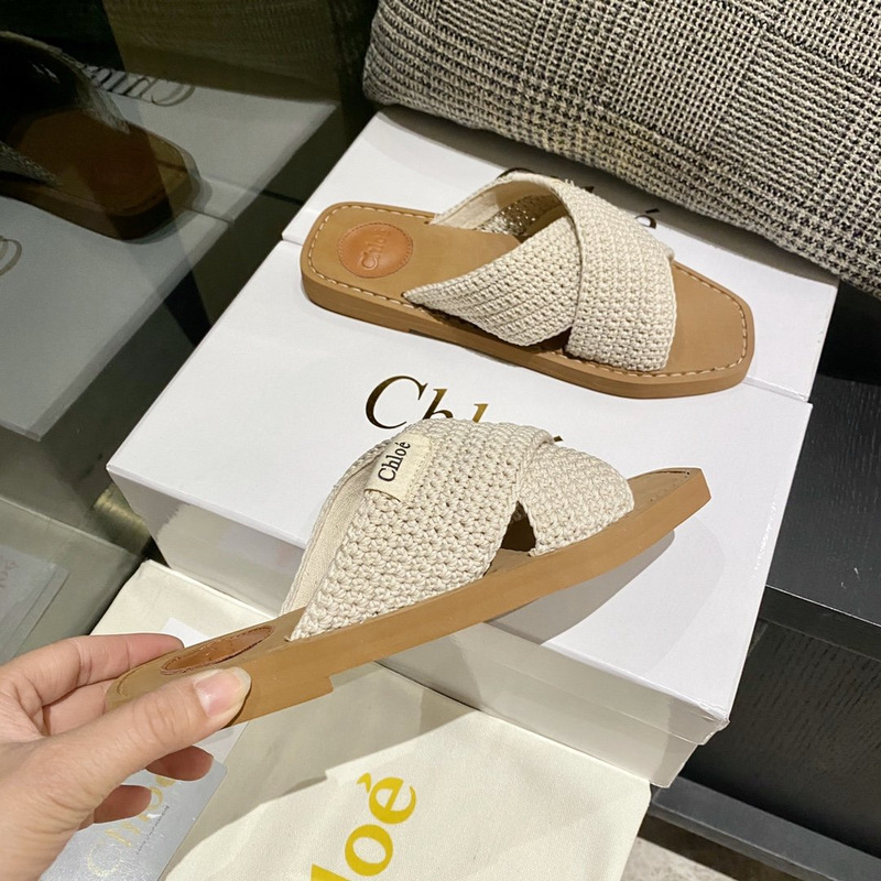Chloe Woody Flat Mule in Beige