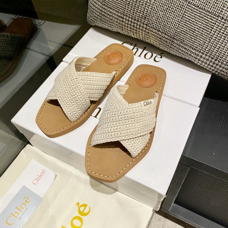 Chloe Woody Flat Mule in Beige