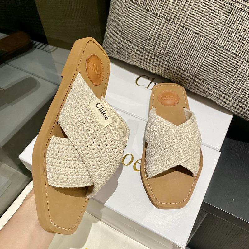 Chloe Woody Flat Mule in Beige