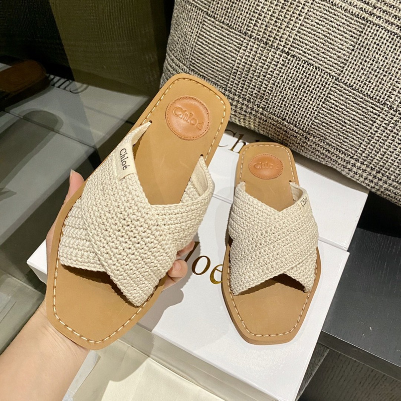 Chloe Woody Flat Mule in Beige