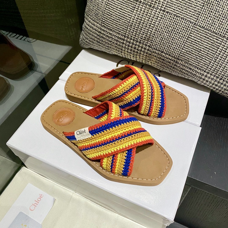 Chloe Woody striped crochet slides in Multicolor