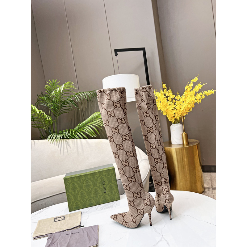 g*u*i×Ba*len*cia*ga collaboration knee length boots in brown
