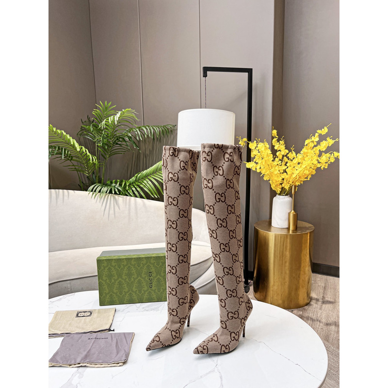 g*u*i×Ba*len*cia*ga collaboration knee length boots in brown