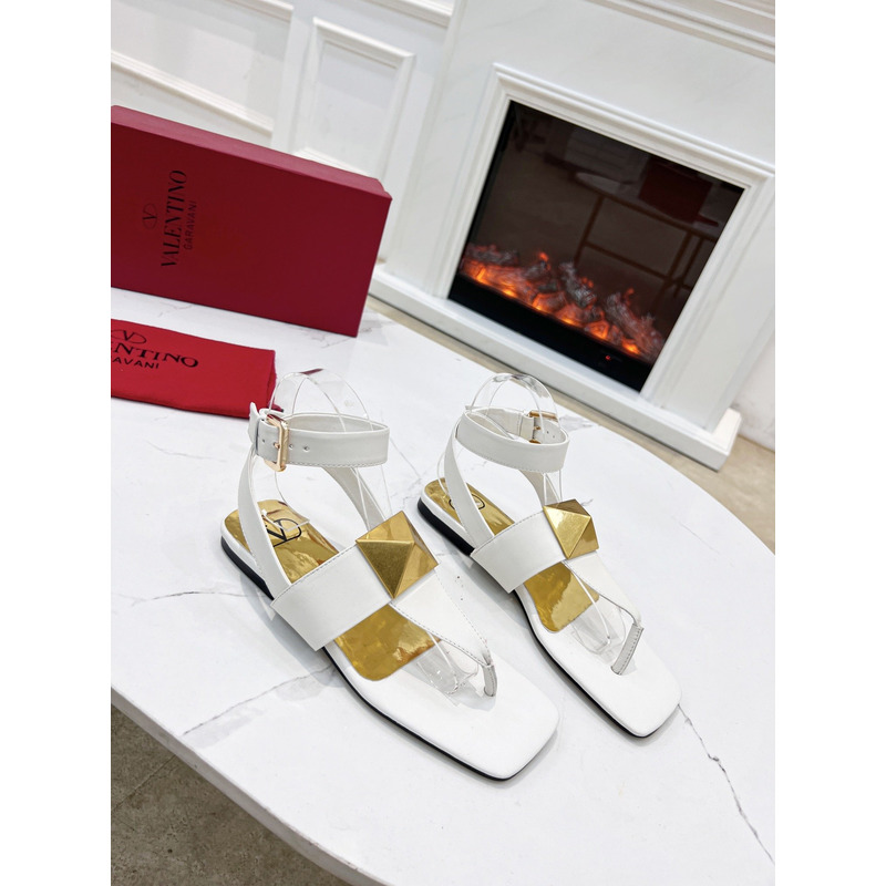 Valentino One Stud Leather Sandals in White