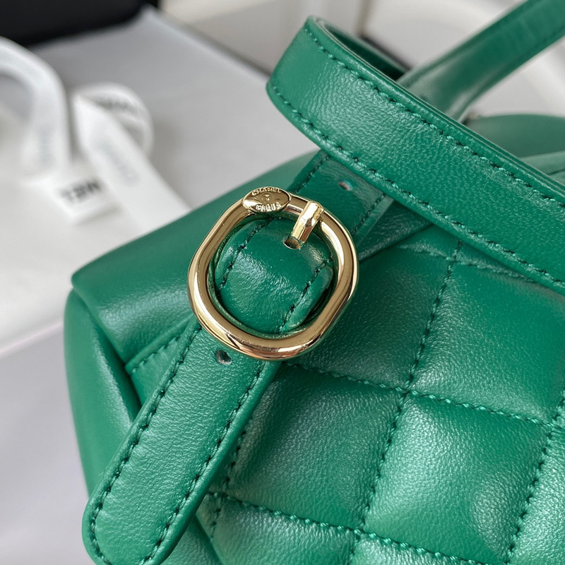 Ch*el backpack grained calfskin & gold-tone metal green