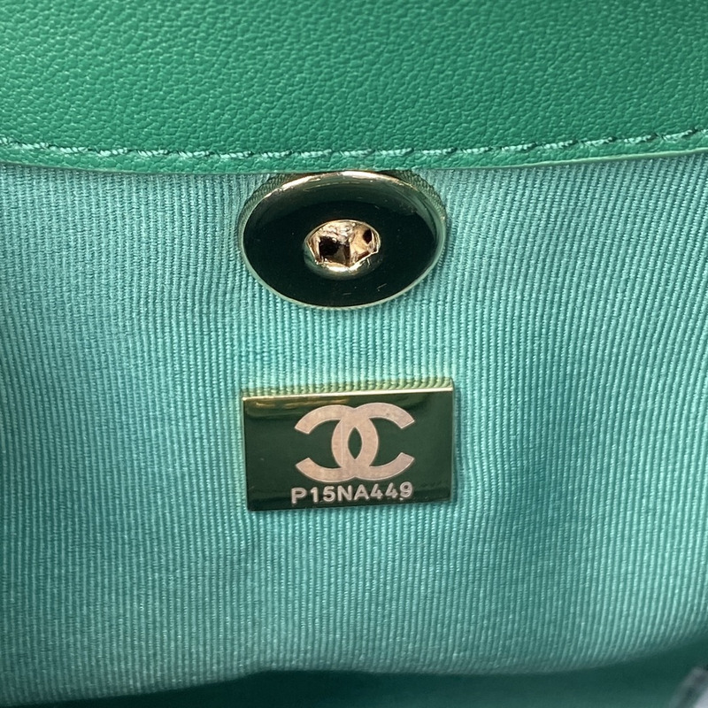 Ch*el backpack grained calfskin & gold-tone metal green