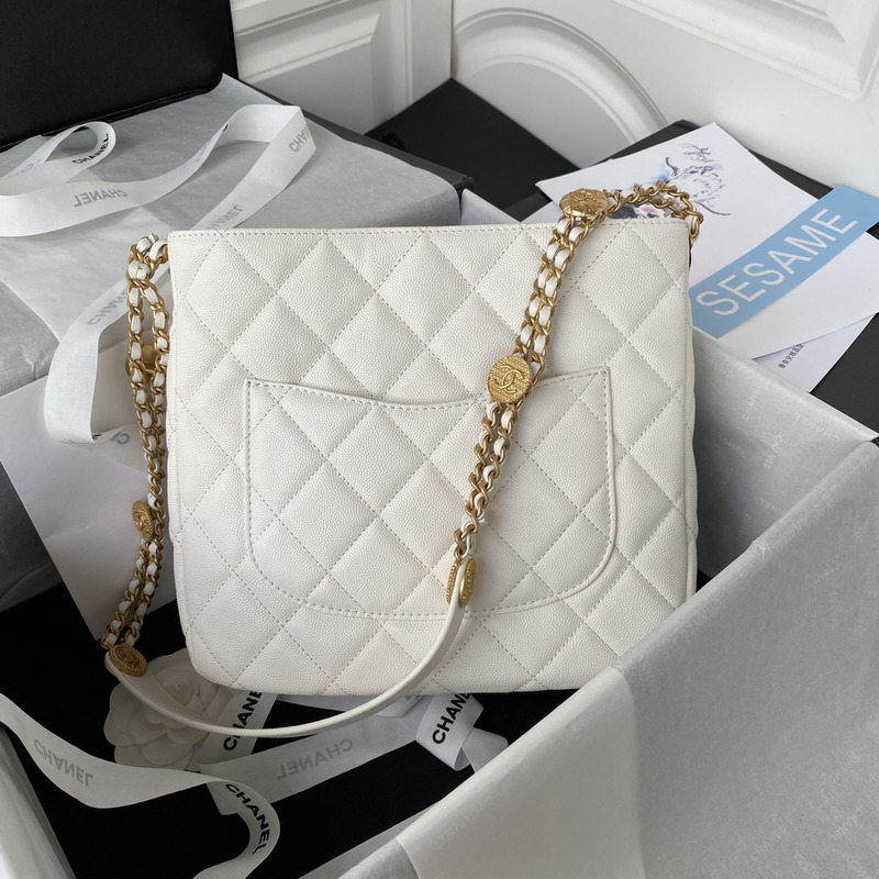 Ch*el hobo handbag lambskin & gold-tone metal white