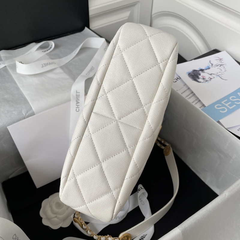 Ch*el hobo handbag lambskin & gold-tone metal white