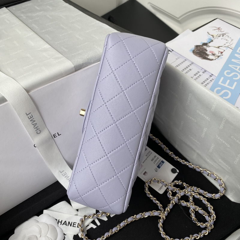 Ch*el mini flap bag with top handle lambskin & gold-tone metal purple
