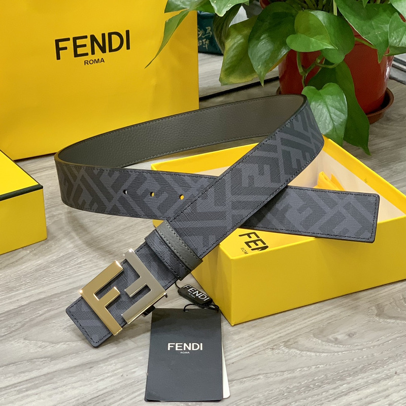 F**di grey leather belt gold/silver
