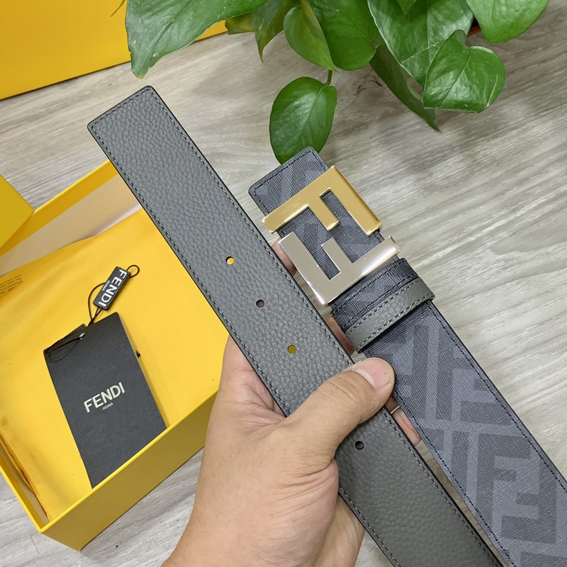 F**di grey leather belt gold/silver