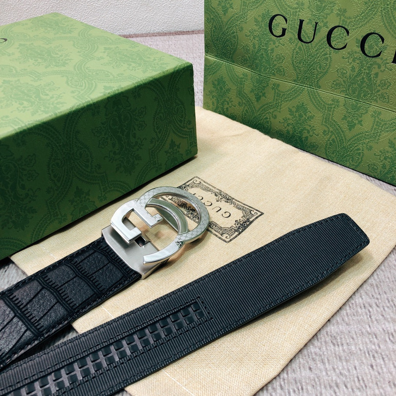 G*u*i silver double g leather belt