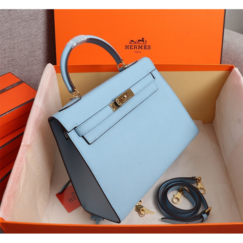 H**mes gold epsom sellier kelly 25 gold hardware sky blue