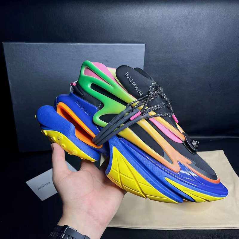 Balmain Neoprene and Leather Unicorn Low-Top Sneakers Multicolor